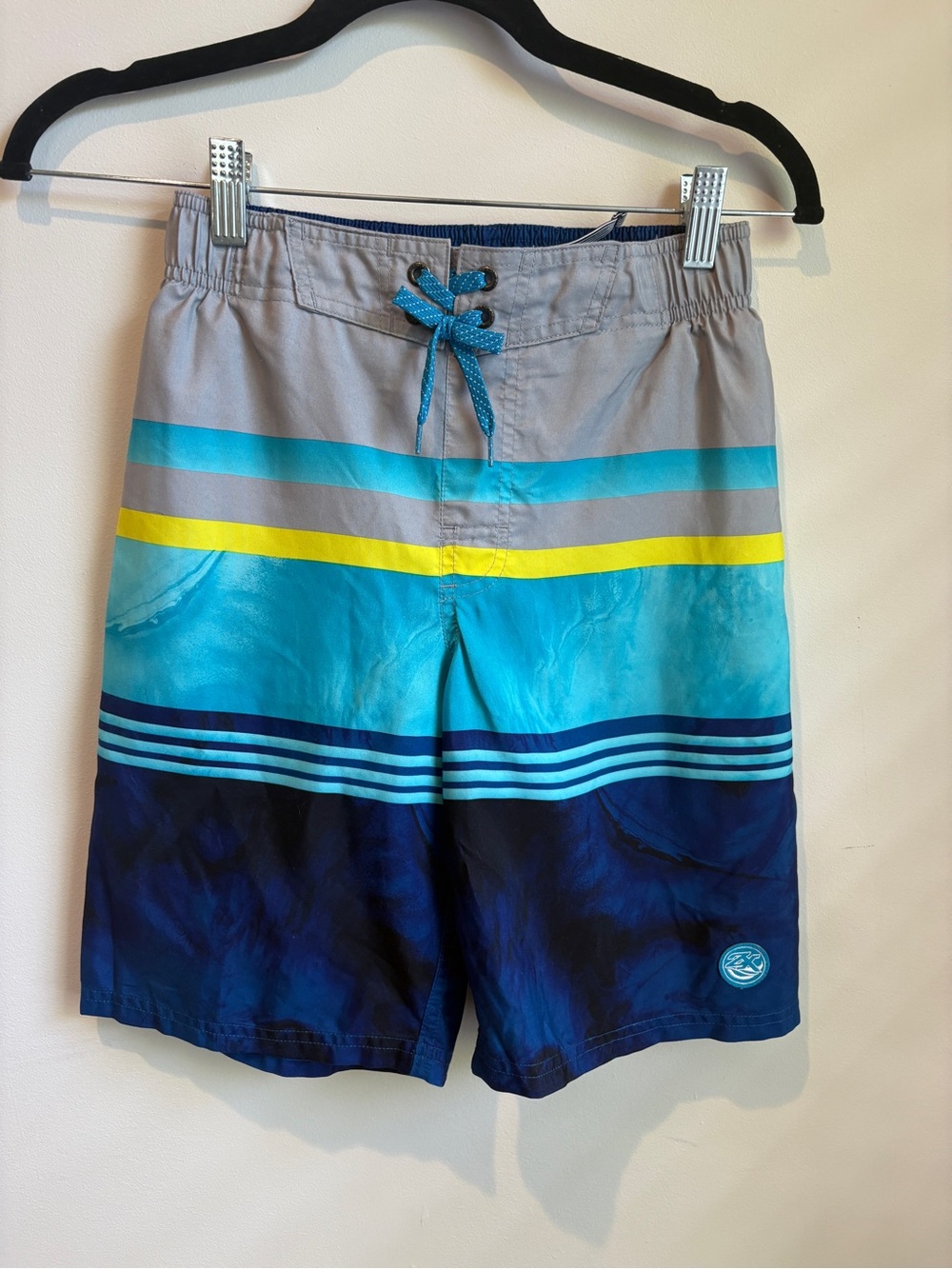 Boys Blue Striped Swim Trunks - Kids Swim Size M (10/12)